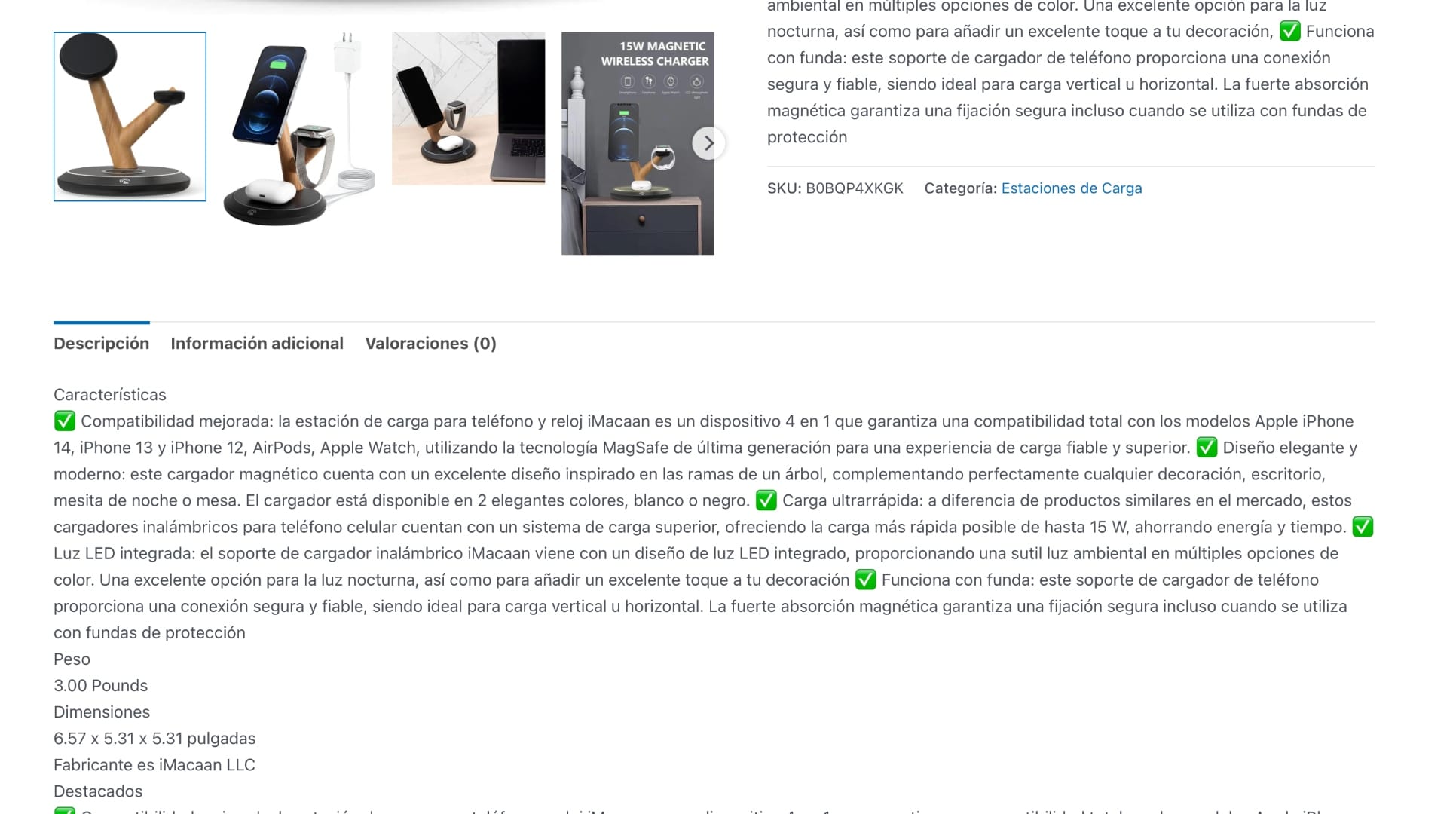 iMacaan LLC wireless charger product on Amazon — same company as Nutrizole Labs