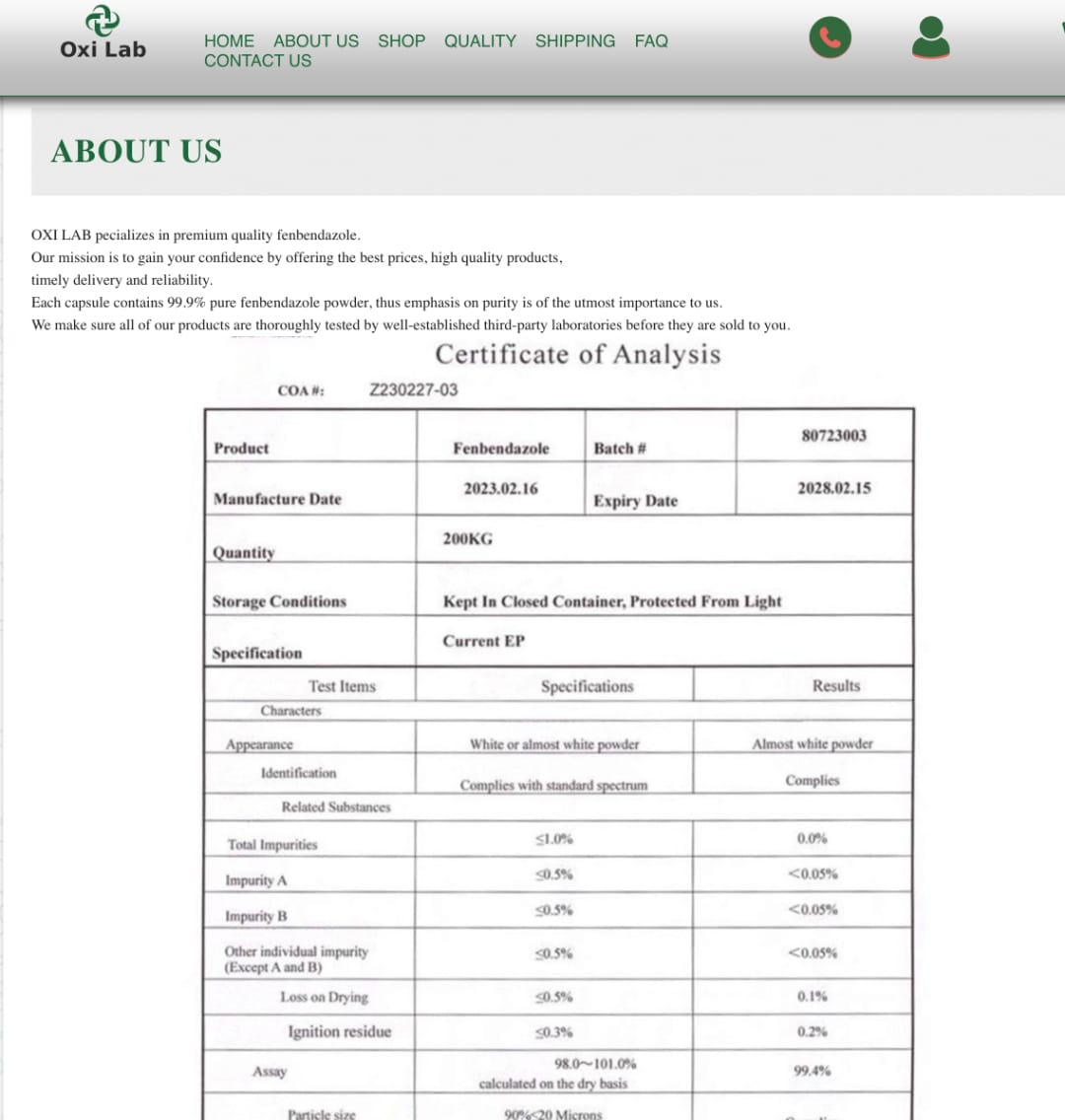 Oxi Lab Certificate of Analysis — self-made, no lab name, no signatures